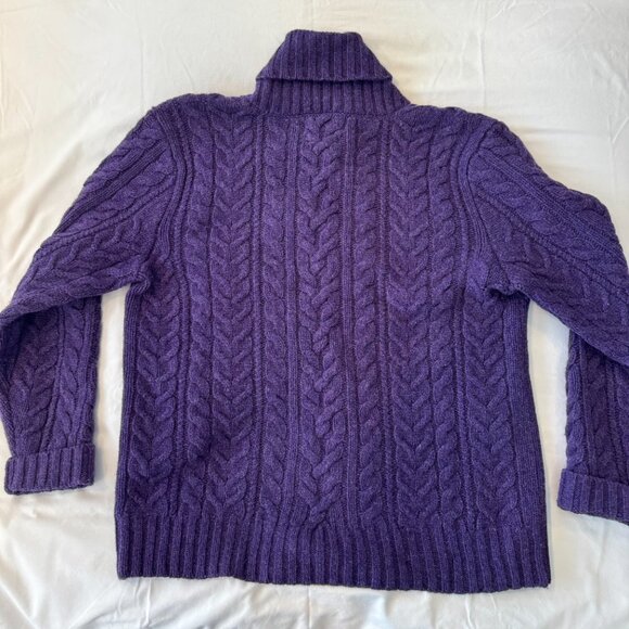 Polo Ralph Lauren Wool/Angora Shawl Collar Cable Knit Pullover Sweater  - Purple - Picture 4 of 12